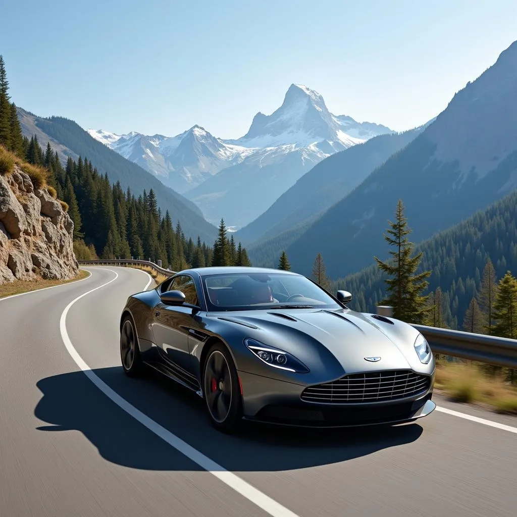 Voiture moderne sur une route de montagne sinueuse