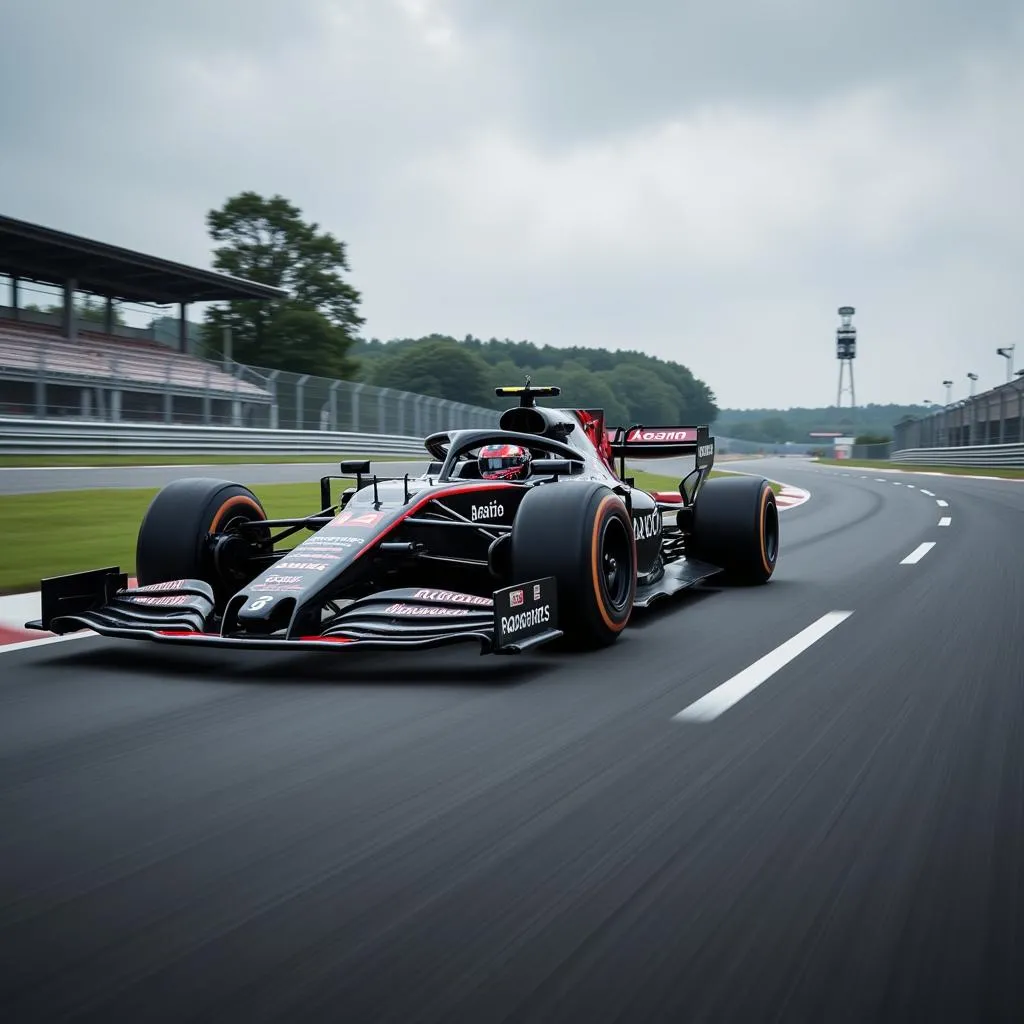 Une voiture de course moderne sur un circuit