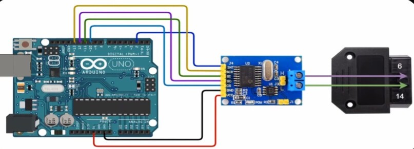 Arduino OBDII setup with MCP2515 and OBDII dongle