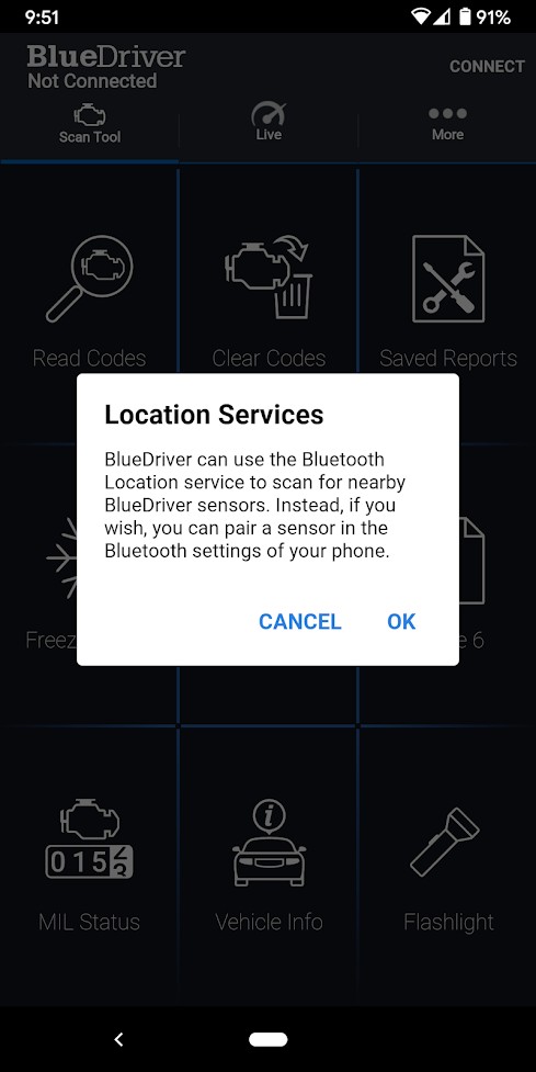 Granting Location Permission for BlueDriver